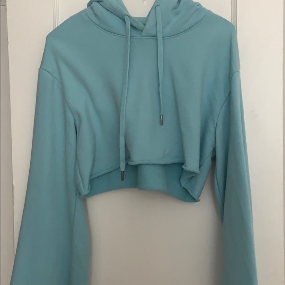 cropped blue sweatshirt